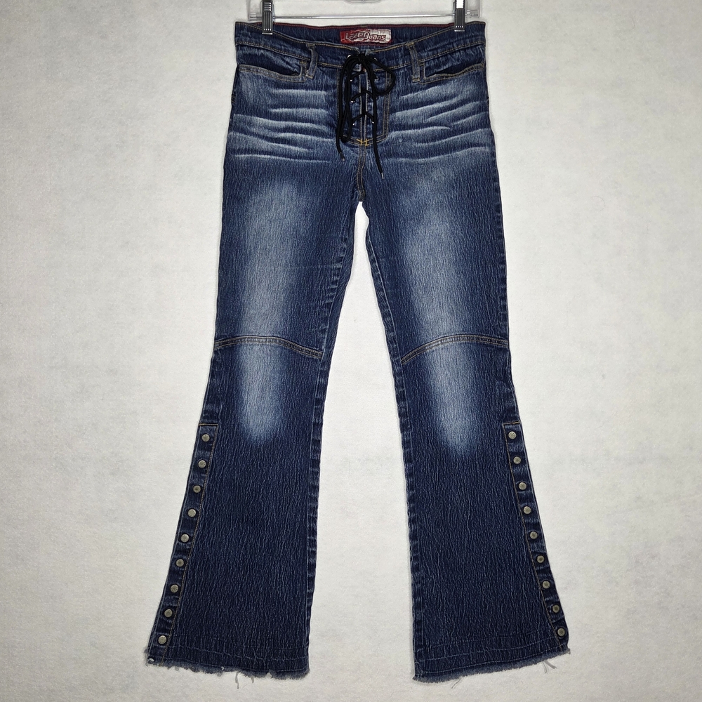 Lazer Jeans Low Rise Denim Flare Jeans Lace Up Snaps Y2k Boho Street Rave Size 9